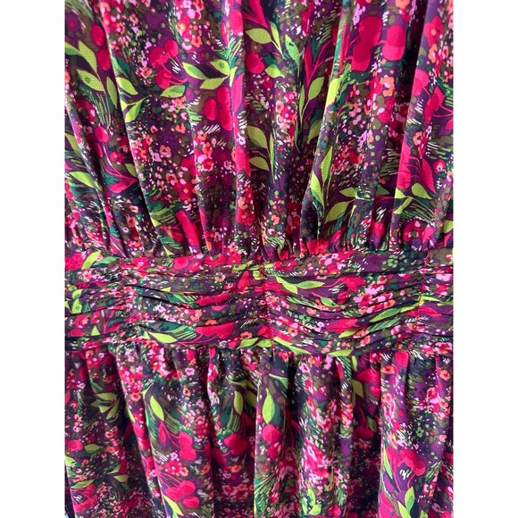 Julia Jordan Peasant Floral Gathered High Ruffle Neck Sheer Sleeves Mini Dress 8 - Picture 5 of 9